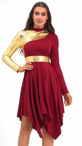 Woman Metallic Gold Color Block Praise Dance Dress Worship Liturgical Dancewear - Video 1 of 1