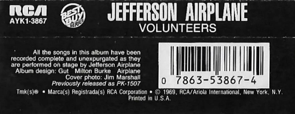 Jefferson Airplane Volunteers CASSETTE ALBUM ROCK USA issue, Classic Rock - Image 3 of 4