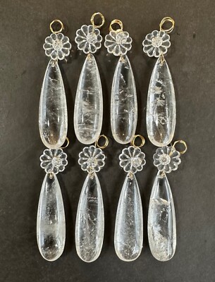 Rock Crystal Quartz Chandelier Pendants Parts Long Full Pear w/rossett 112mm 8pc