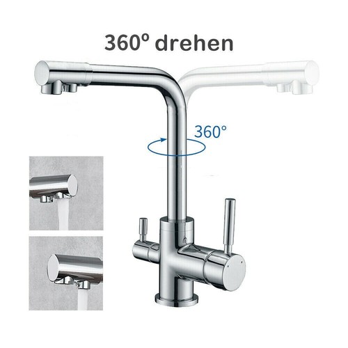 3 Way Pure Water Filter Kitchen Tap Dual Handle Swivel Sink Mixer Taps Chrome - Picture 7 of 12