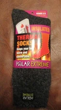 1 Pair Polar Extreme Insulated Thermal Socks Women  SZ 5-9 Grey-black Made USA