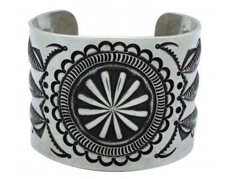 Edison Sandy Smith, Repouss̩ Stamped Silver Cuff, Navajo, 7 in