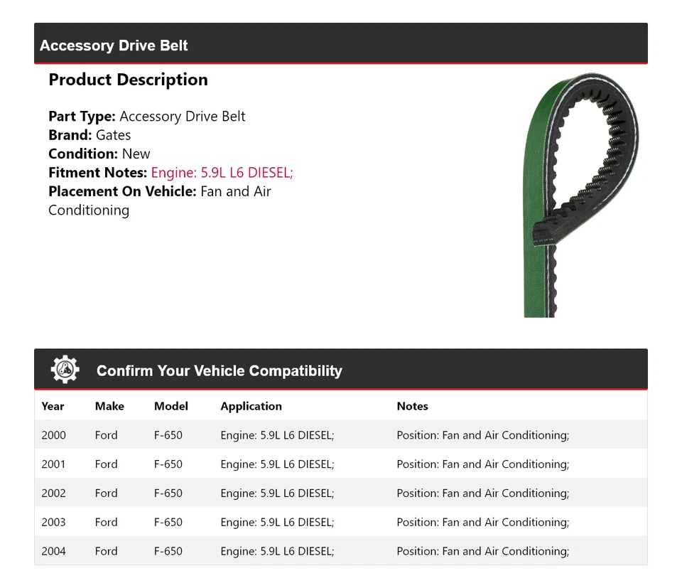 For 2000-2004 Ford F-650 Accessory Drive Belt For For Fan and AC Gates - Image 2 of 4