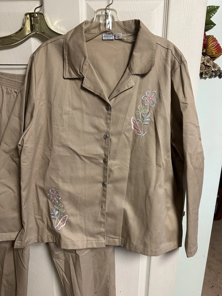 Traje Floral Adrian Delafield para Haband VNT 90s Beige Tostado Talla XL 2xl Grannycore Foto 2 de 4