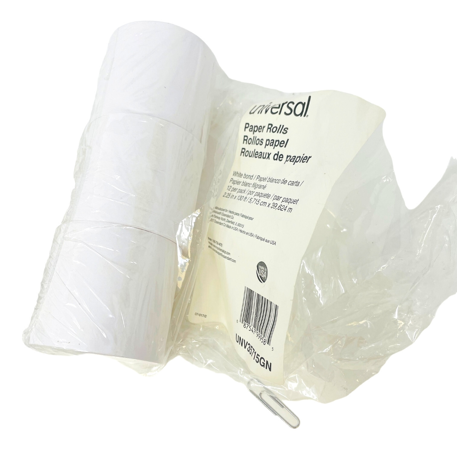 Universal White Bond Calculator Paper Rolls 2.25x130ft 12-Pack UNV35715-image