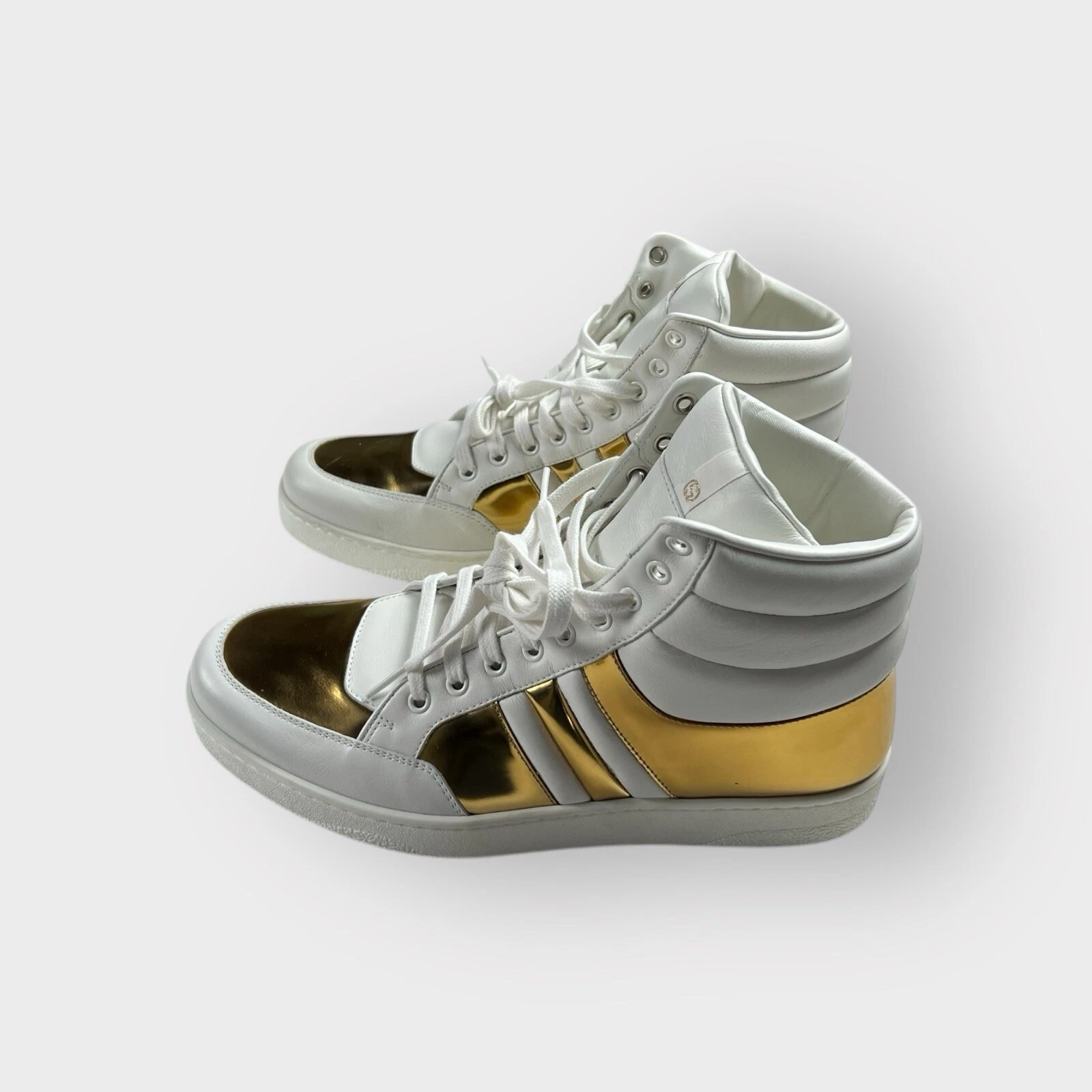 Baskets montantes homme Gucci Made in Italy logo doré blanc taille 10