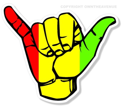 Shaka Hang Loose Rasta Reggae Surfs Up Car Truck Window Bumper Sticker ...