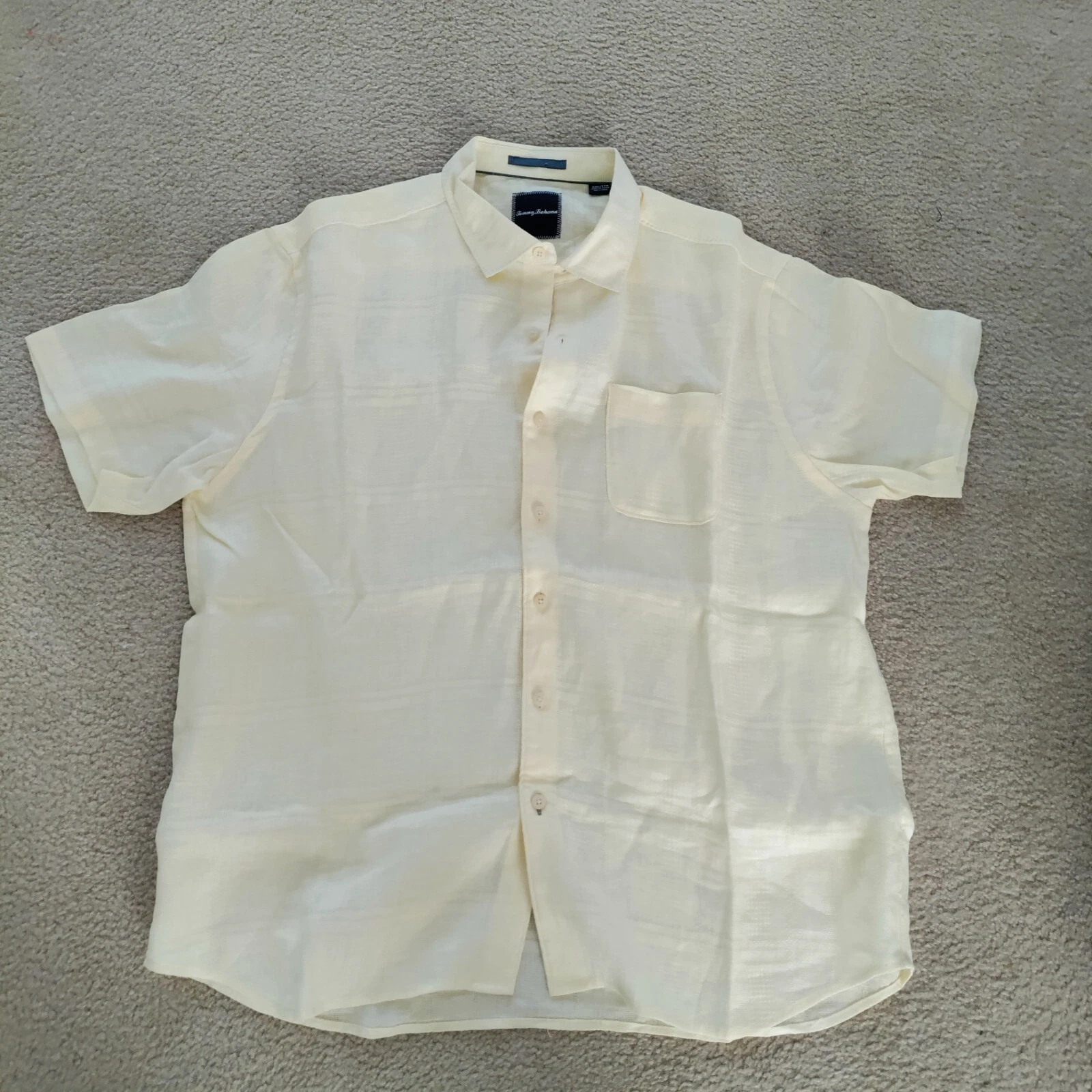 Tommy Bahama XXL 2XL 100% Linen Men's S/S Light Yellow Camp Shirt VGUC