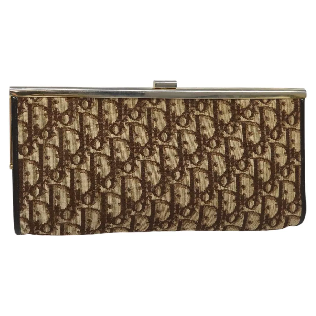 Sac pochette toile Christian Dior trotteur marron doré authentique 111828