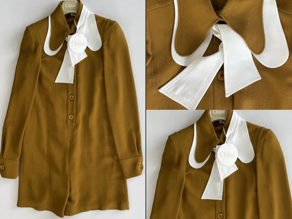 Chloé Pussybow-ties Pussy-Bow Schleifenkragen Dress Schleifenkragen Midi Kleid M