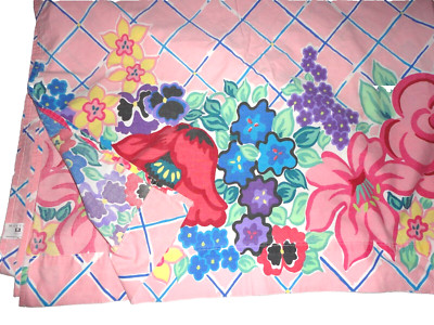 VINTAGE MARTEX CARMEN PINK BLUE COLORFUL LARGE FLORAL (1) TWIN FLAT SHEET 62X94