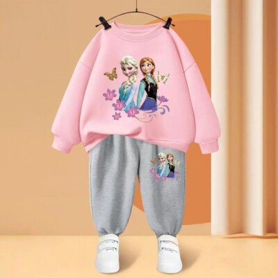 Kinder Elsa Prinzessin Pyjama Mädchen Outfit Set Rosa Frozen Pullover Hose Neu