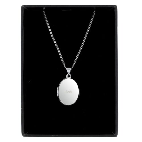 Personalised Engraved Sterling Silver Oval Name Locket Pendant Necklace - Picture 1 of 7