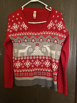 No Boundaries New Junior's Long Sleeve Christmas Winter Theme Sweater Medium 7-9