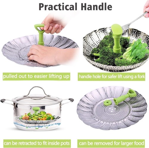 Vegetable Steamer Basket Cooking Food Stainless Steel Veggie Steam Pot Folding - Picture 5 of 7