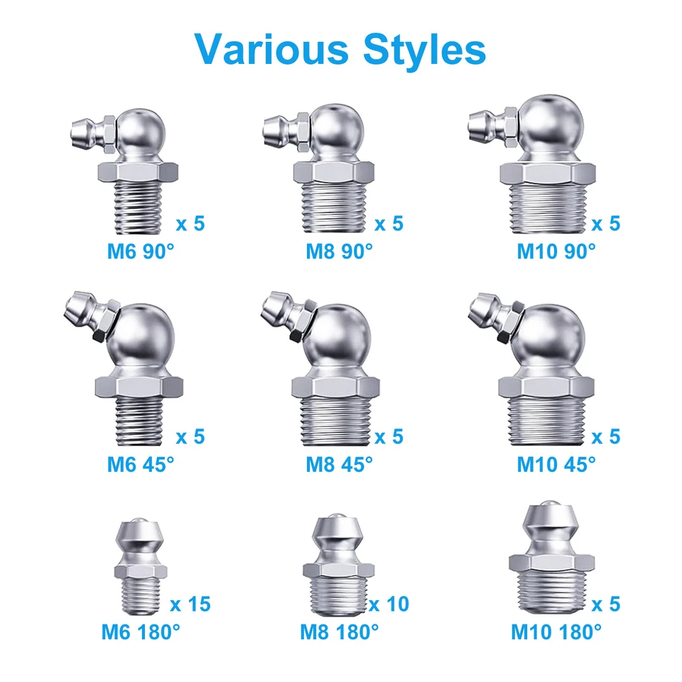 Kit de acoplador de pistola de grasa de alta resistencia 61 piezas con accesorios Zerk M6 M8 M10 para maquinaria Foto 4 de 4