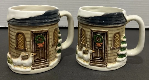2-OTAGIRI CHRISTMAS MUG WITH WINTER SCENE—SNOW-COVERED HOUSE WITH GEESE