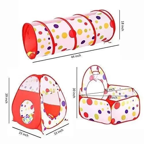 Tente Enfant 3 Pièces Tunnel Piscine à Boules Maison de Jeu - Photo 2/4