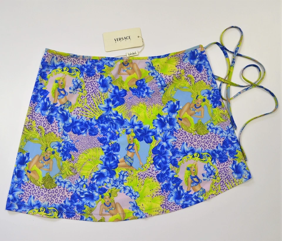 Saia VERSACE Floral Leopardo Estampa Havaiana Cobertura Pareo Envoltório P M Praia Vintage - Imagem 2 de 4