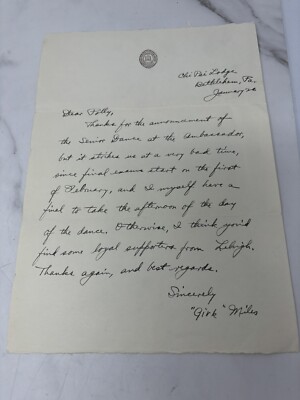 VTG Letter From Chi Phi Fraternity Lehigh Politely Rejecting A Dance Invitation 
