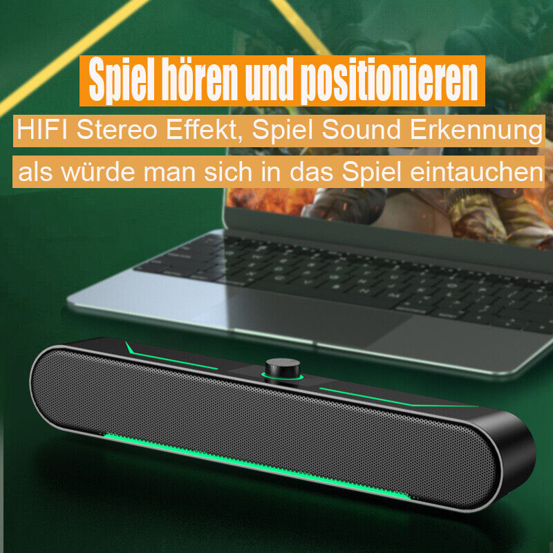 Lautsprecher RGB Stereo Soundbox Computer Handy USB Soundbar für Desktop