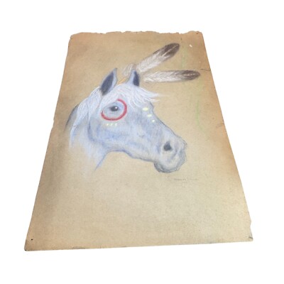 Vintage Original Chaulk Drawing 1977 By Marilyn Jameson 12 X17.5  Warrior Pony