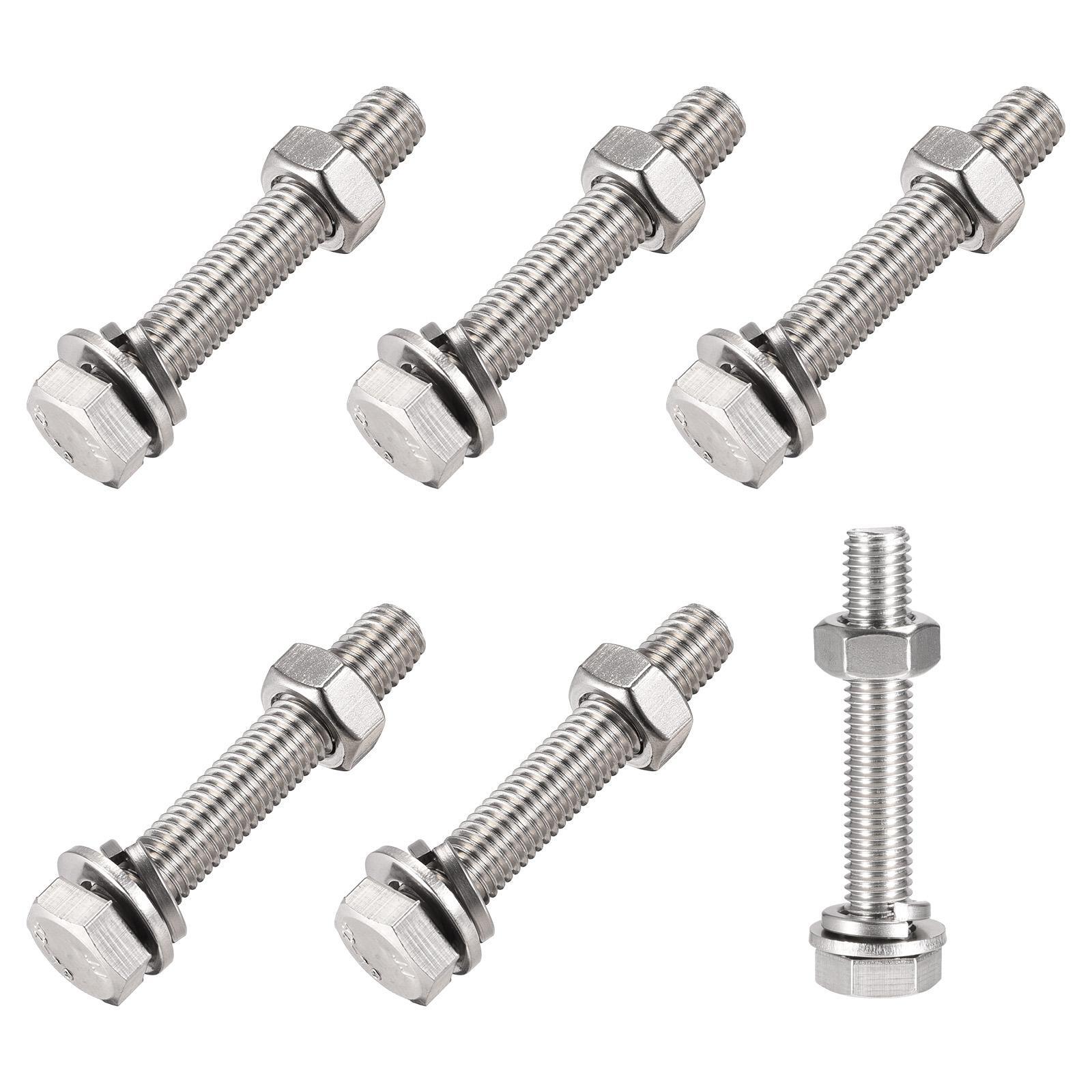 Hex Head Screws Bolts Nuts Flat Lock Washers Kit M10x60mm 6 Sets