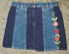 Girl's Gymboree L 5 years blue corduroy and jean striped fabric flowers skirt