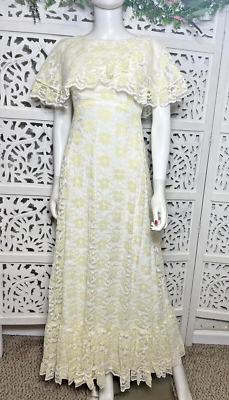 Vintage Sylvia Ann Women's Lace Empire Prairie Capelet Maxi Formal Gown  Dress | eBay