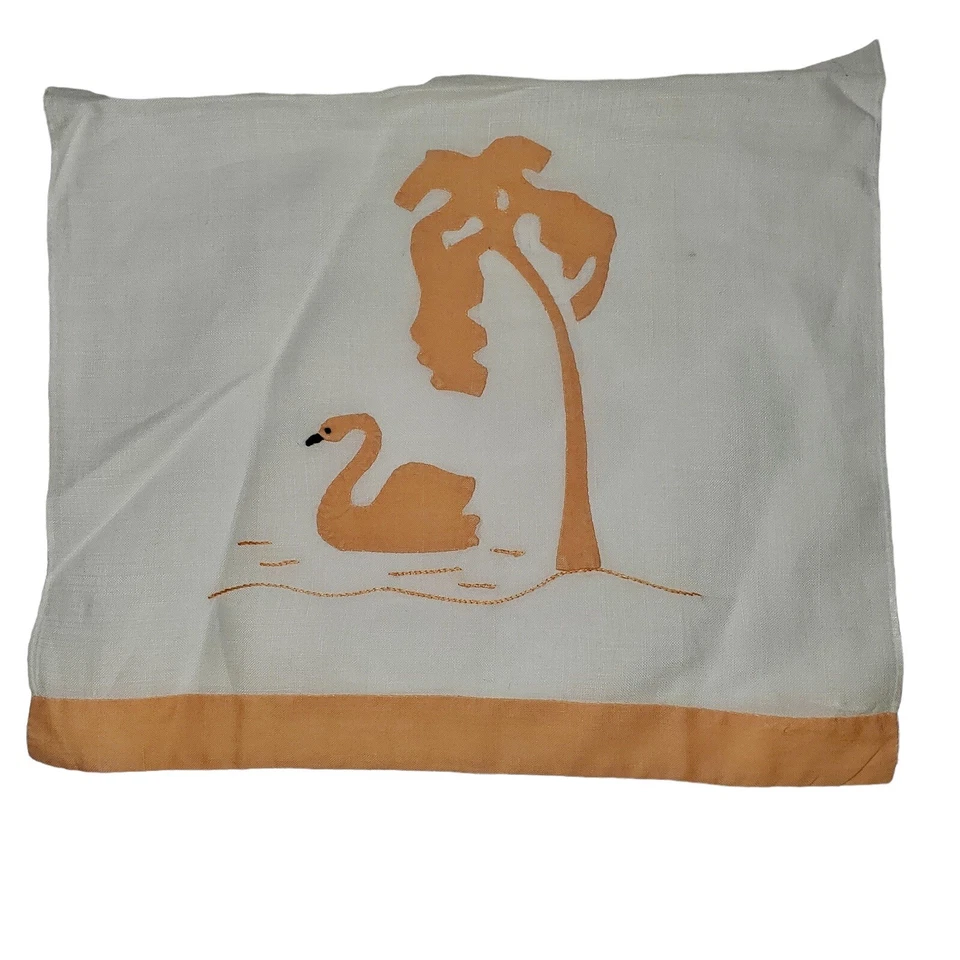 Vintage 2 pañuelos verde naranja cisne en el árbol de agua 15 x 9 cada uno Foto 4 de 4
