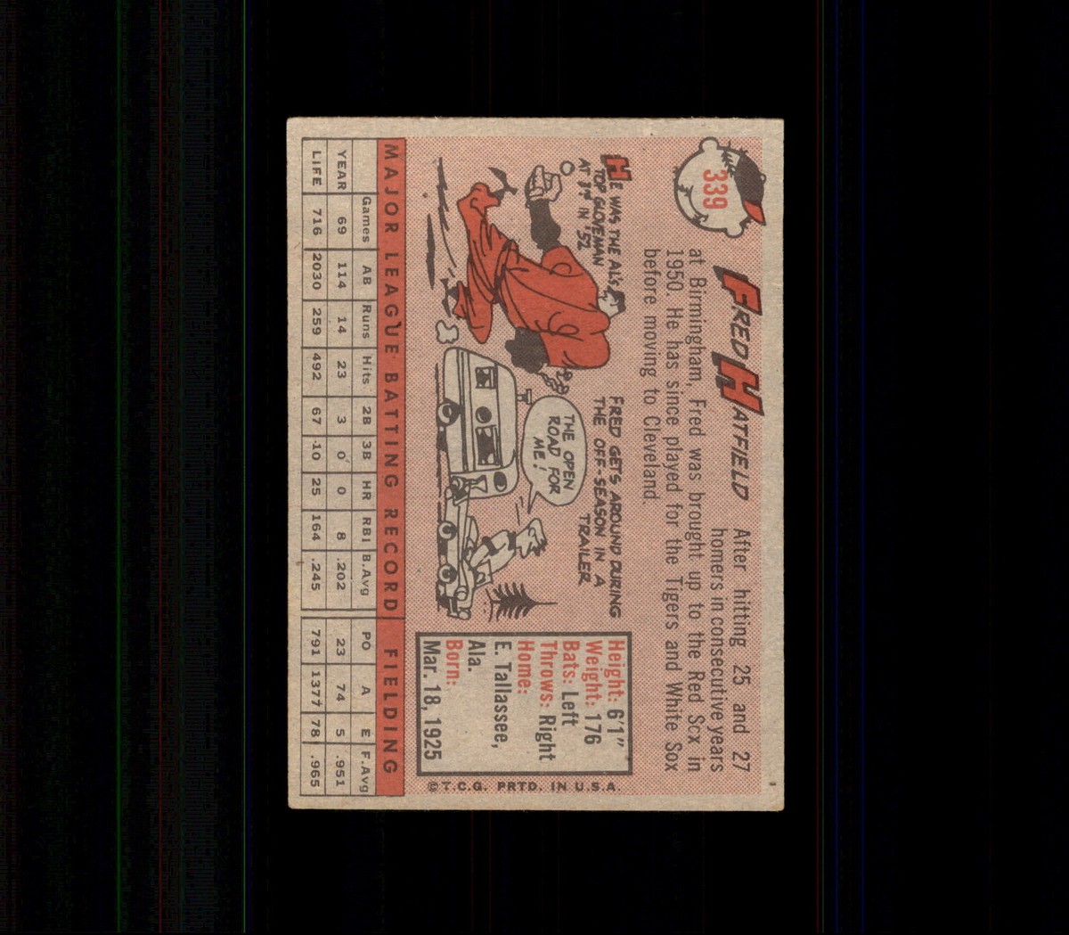 1958 Topps 339 Fred Hatfield VG-EX #D422659 | eBay