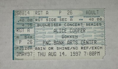#ad #ad Alice Cooper Dokken Concert Music Ticket Stub PNC Bank Arts Center 8 14 1997 $20.00