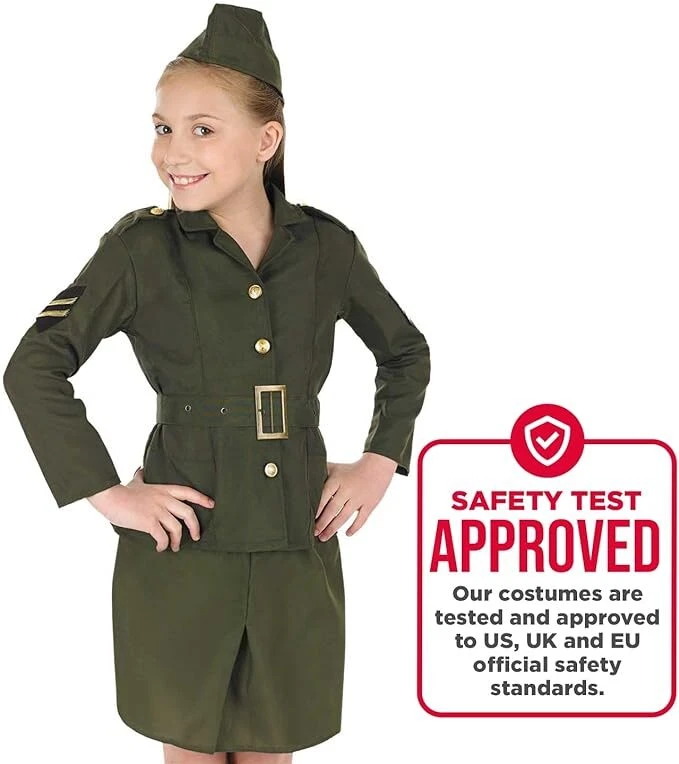 Niños Segunda Guerra Mundial Ejército Niña Uniforme Niños 1940s Soldado Militar Halloween Vestido Elegante Foto 4 de 4
