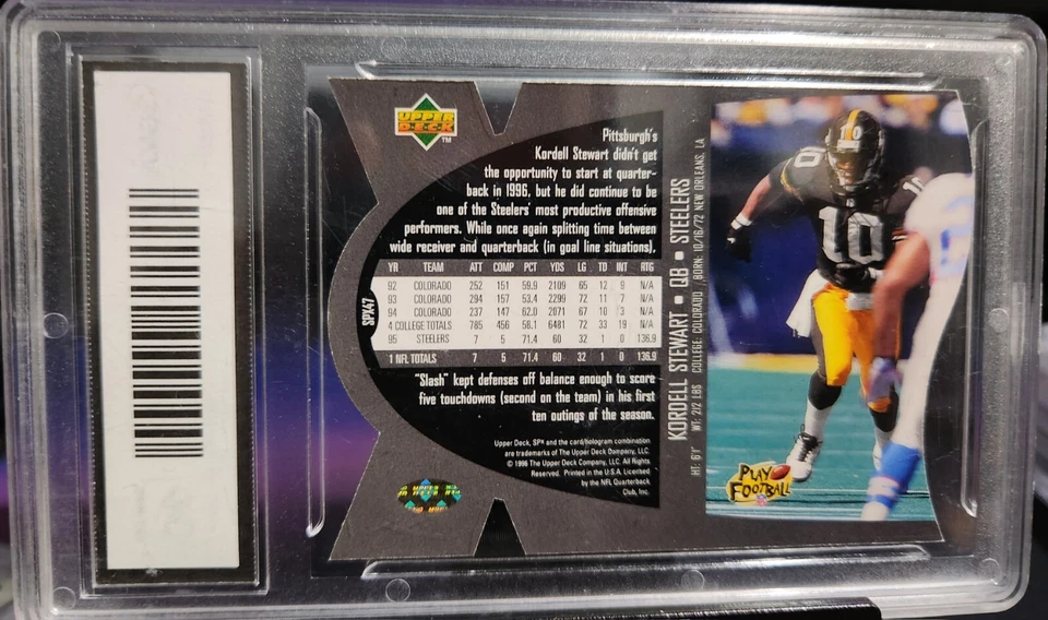 KORDELL STEWART 1996 Upper Deck SPX DieCut #SPX47 Steelers. GMA GEM MINT 10 - Image 2 of 2