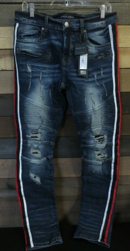 DEMAND SIDE STRIPE DISTRESSED JEANS 