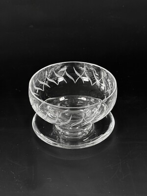 STUART CRYSTAL Etched Footed Dessert Bowl 1940s ~ England ~