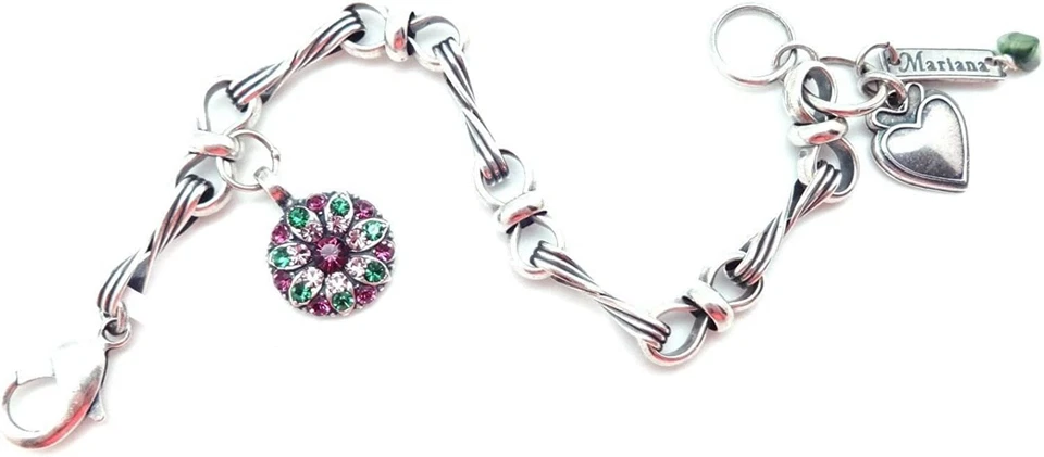 Brazalete Mariana Tigris Púrpura Oscuro Verde Cristal Plata Ángel de la Guarda 1048 Nuevo con Etiquetas Foto 2 de 4