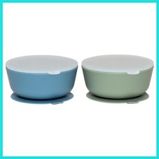 Suction Bowls for Baby  Toddlers Set of 2 - 100 Silicone w/Plastic Lid - Le...