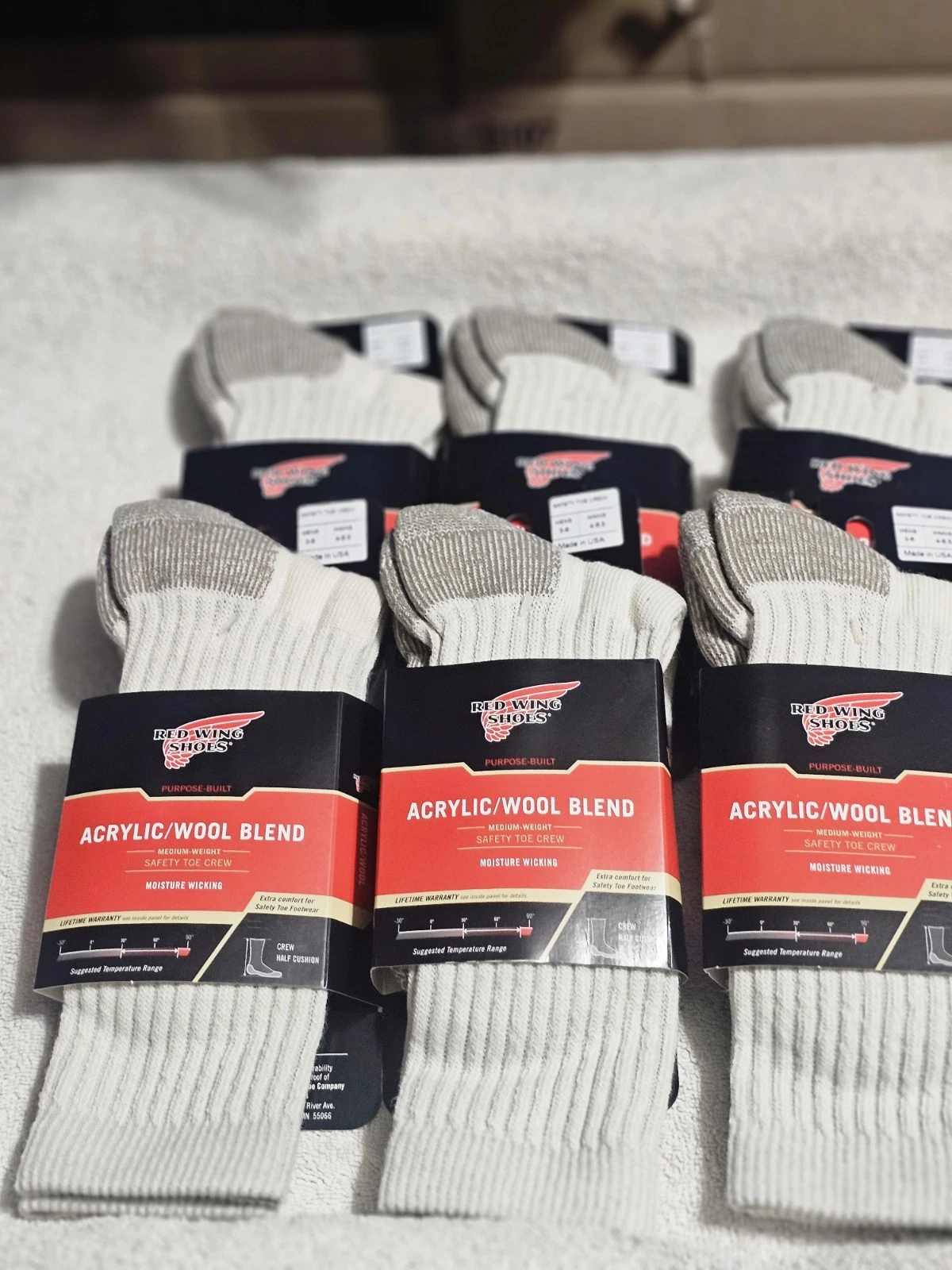 Red Wing Acrylic Wool Blend. Moisture Wicking. 6 Pack. Men's 3-6 Women's 4-6.5.