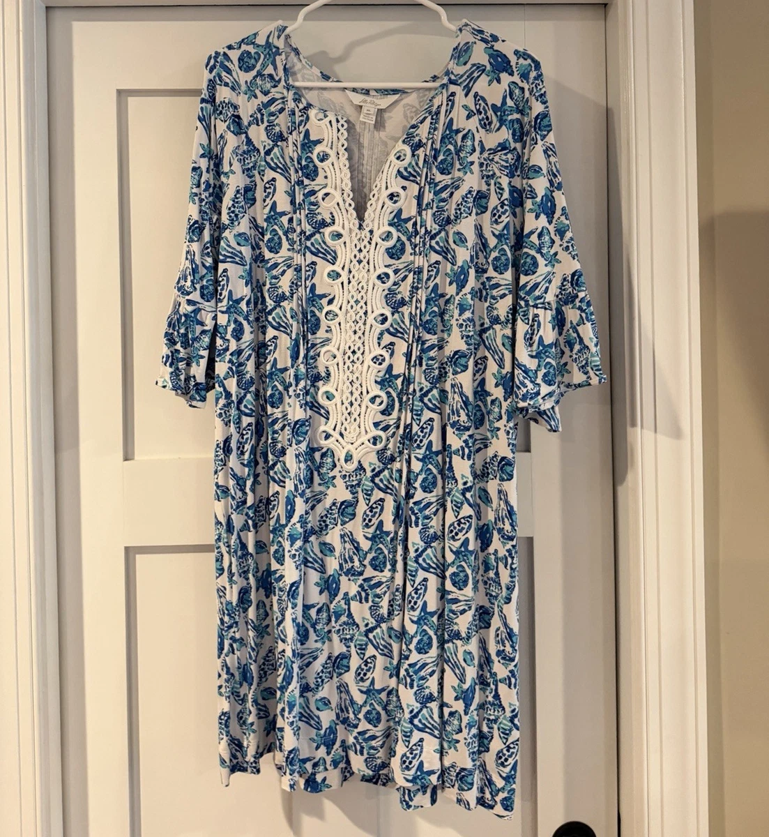lilly pulitzer blue and white dress NWT Noelle Maxi Lunar My Flutter $228 Size L with a full bottom hem Lilly Pulitzer Blue Dresses for