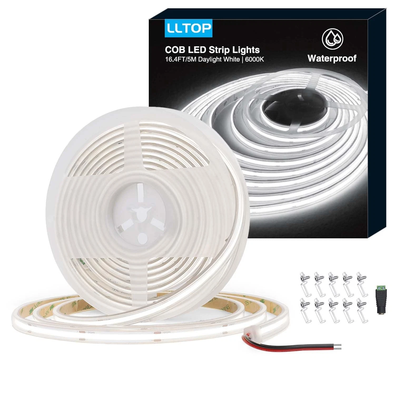 COB LED Strip Lights Waterproof IP67 DC24v Daylight White 6000K 16.4ft/5m Hig...