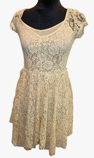 NWOT American Eagle Ivory Ruched  Lace  Mini Dress Cutout Back S Coquette Fairy