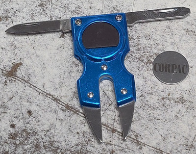 BLUE Golf Multi Tool Knife FILE & Divot Repair Ball Marker METAL CORPAC