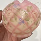 Fenton Hand Painted Floral Burmese Satin Glass Vase Ruffled Rim Signed Stella