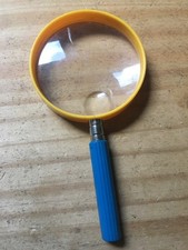 Vintage Yellow-framed Magnifying Glass Loupe w/ Blue Handle  A High-power Lens