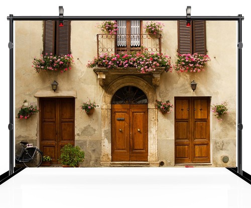 9x6ft Italian Backdrop Tuscan Street Cafe Medieval Architecture Old Wall - Picture 3 of 7