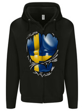 Gym Swedish Flag Ripped Muscles Sweeden Mens Zip Up Hoodie