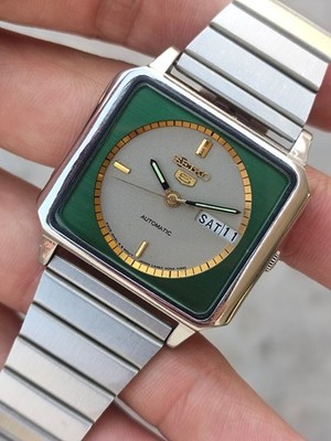RARE Seiko 5 Gunmetal Grey Dial Emerald TV Screen Automatic Watch