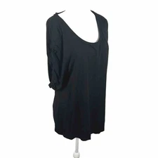 H Halston Black Stretch Short Sleeve Blouse Top Shirt Medium Scoop Neck Business