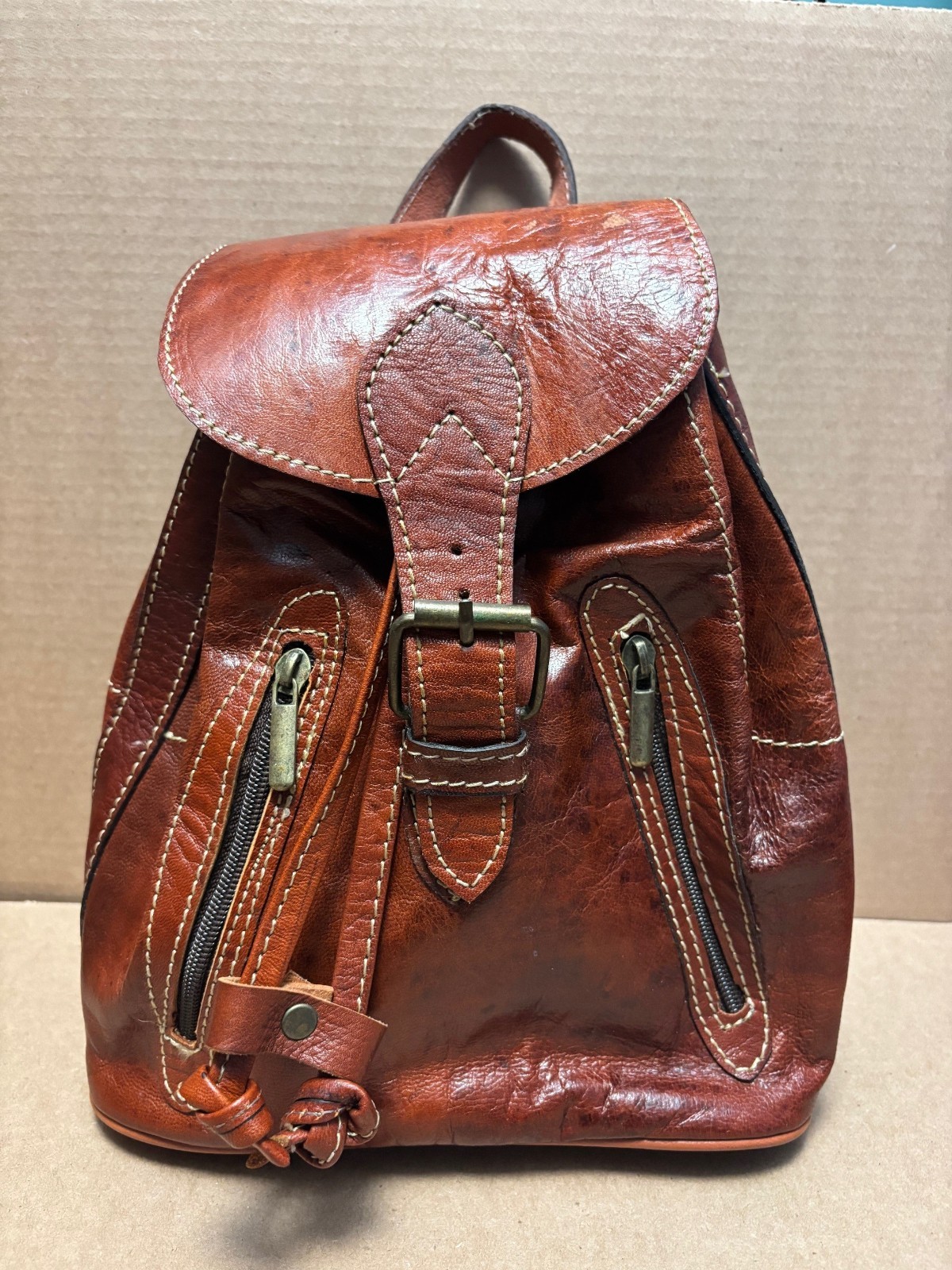 Brown Leather Mini Backpack - image 1